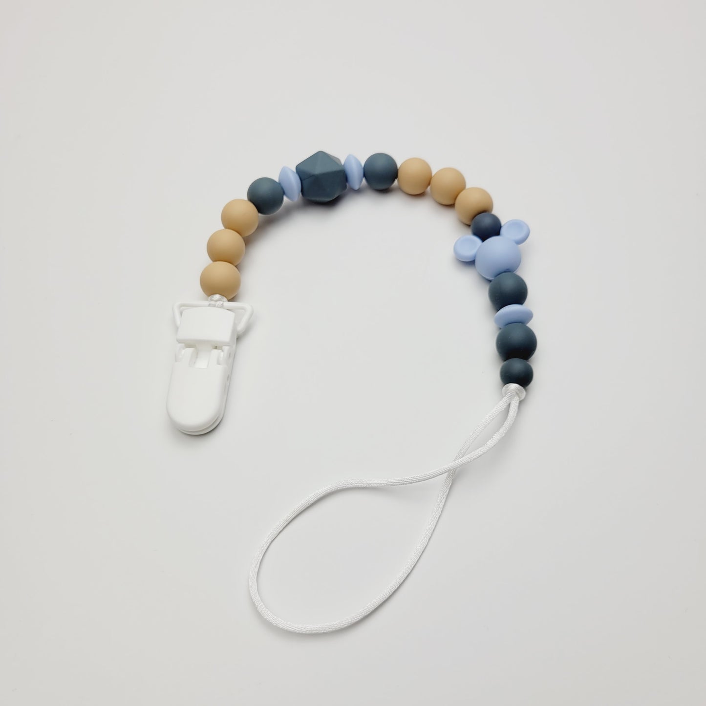 Silicone pacifier clip - Beige and blue