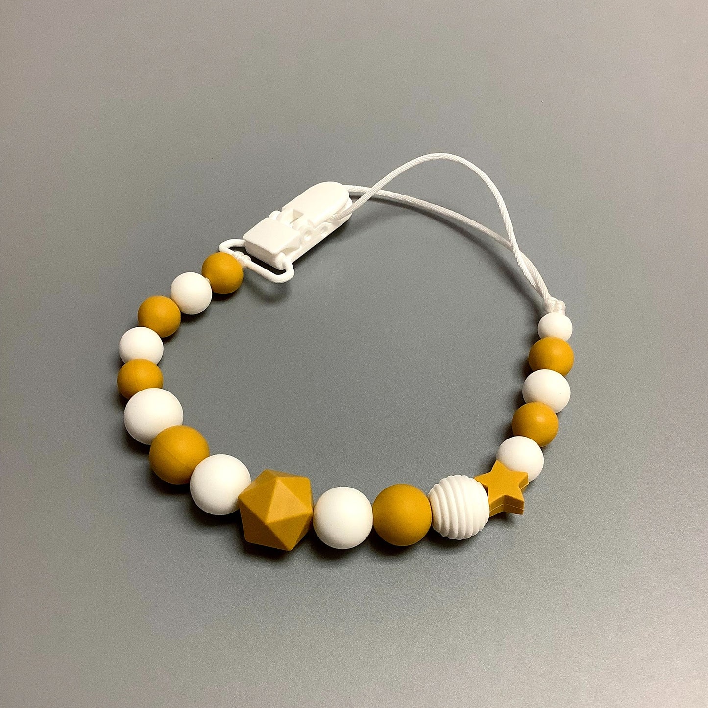 Silicone pacifier clip - Golden yellow and white