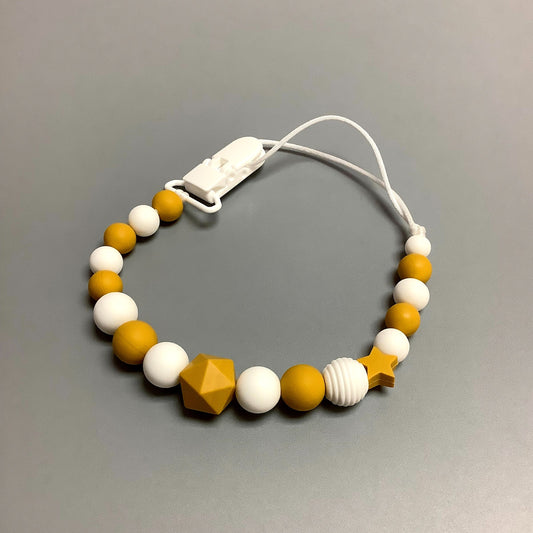 Silicone pacifier clip - Golden yellow and white