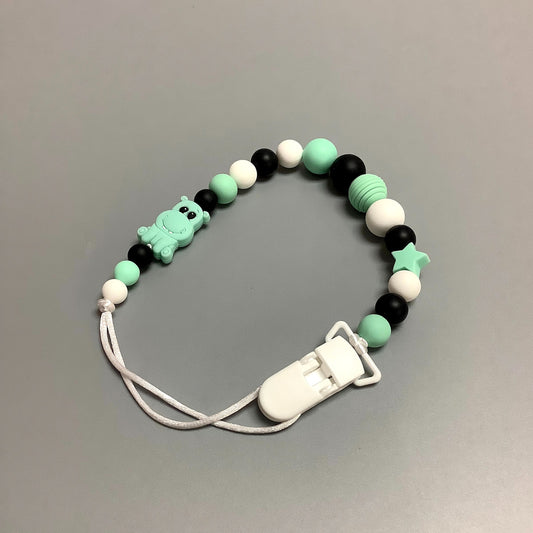 Silicone pacifier clip - Mint green Hippo