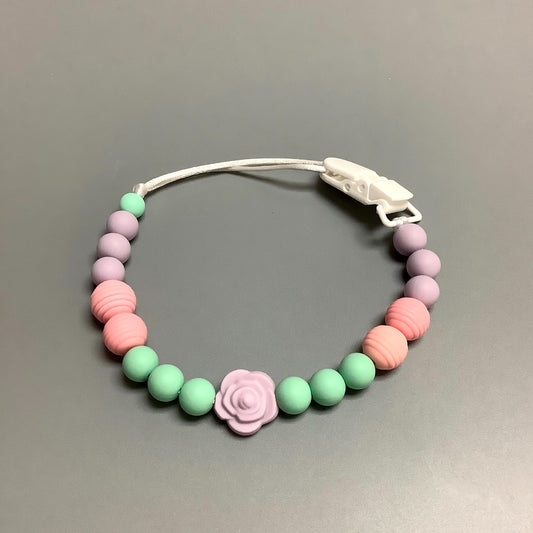 Silicone pacifier clip - Purple flower