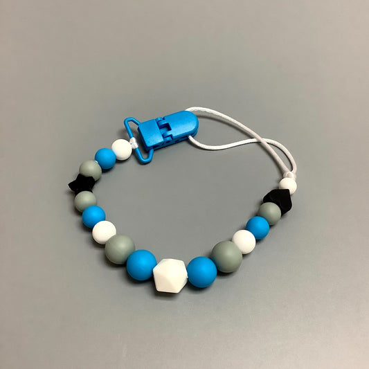 Silicone pacifier clip - Blue white and gray