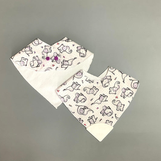Purple elephant teething bib