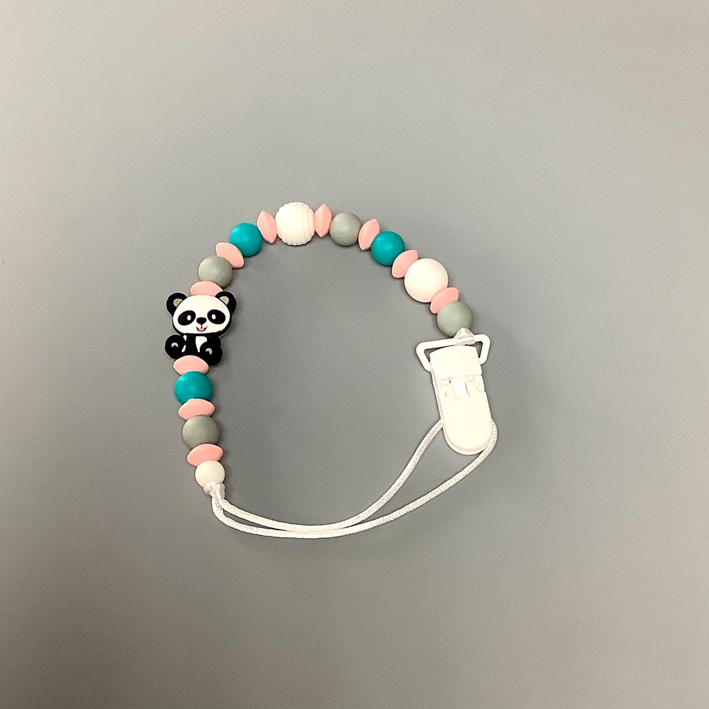 Attache-suce en silicone - Panda et billes roses, turquoises et grises