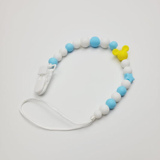 Silicone pacifier clip - Blue white and yellow