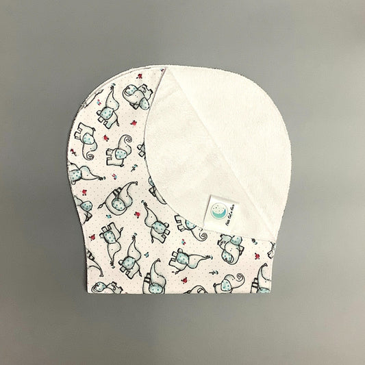 Blue elephant shoulder bib
