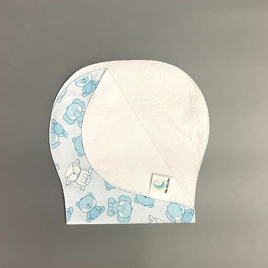 Blue teddy bear shoulder bib