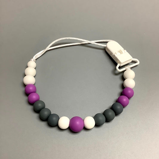 Silicone pacifier clip - Purple, gray and white