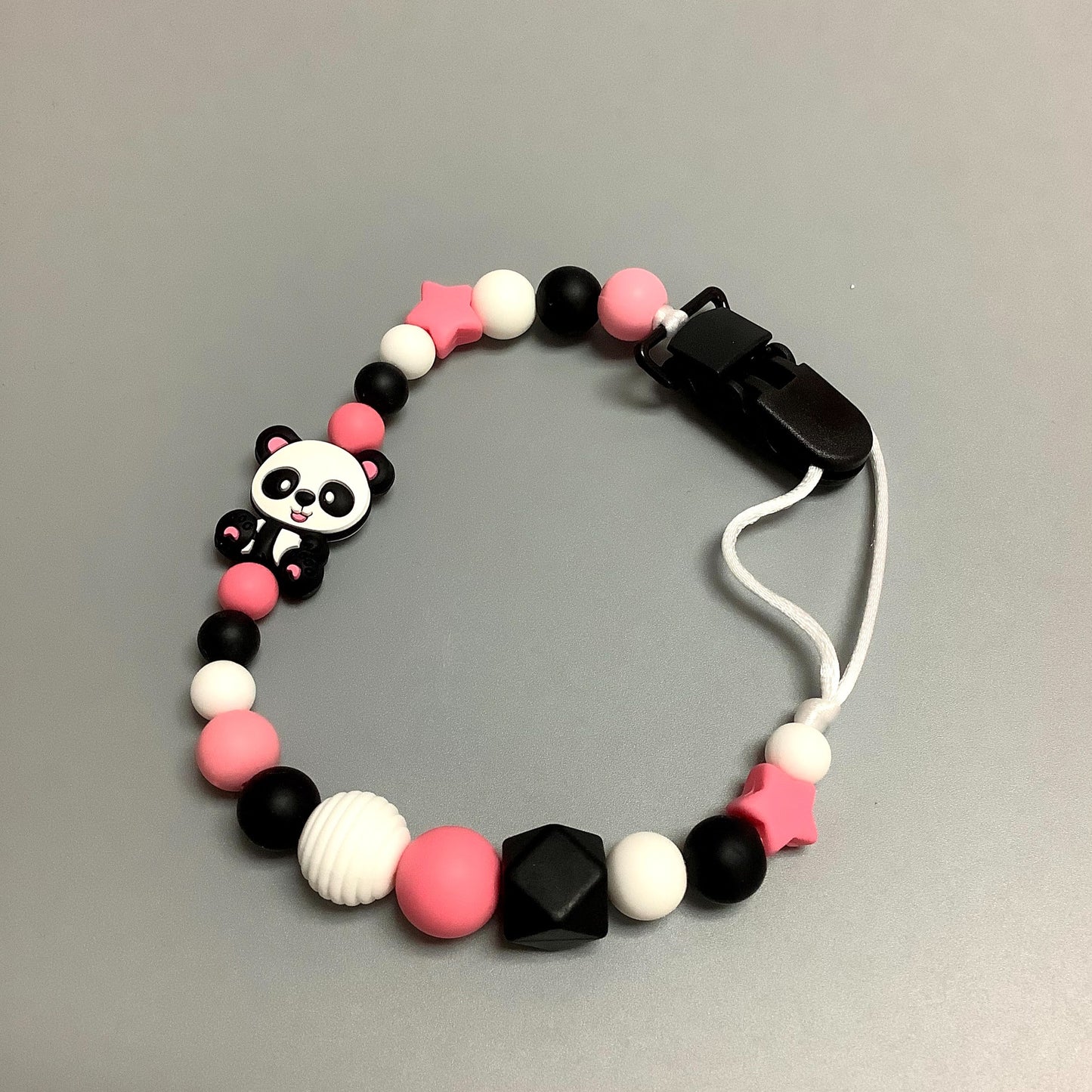 Silicone pacifier clip - Pink and black panda