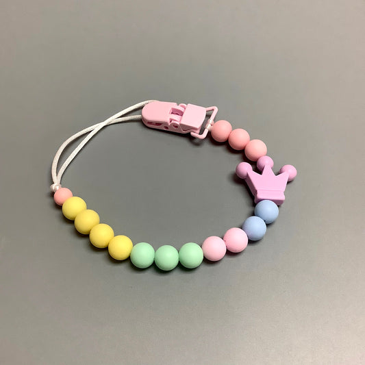 Silicone pacifier clip - Crown pink pastel colors