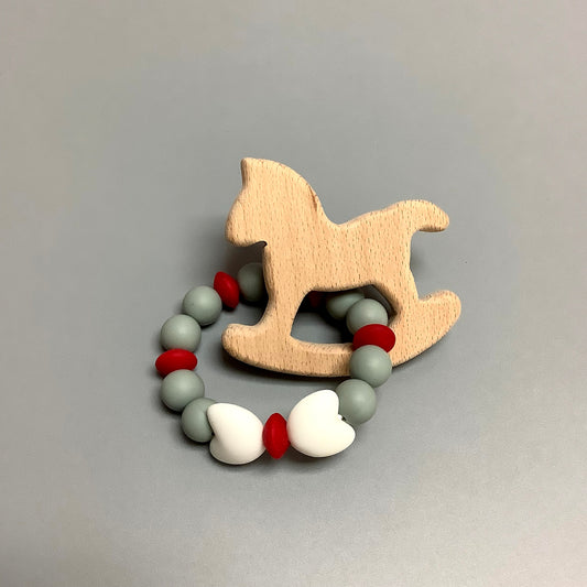 Wooden horse silicone rattle