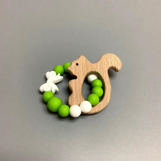 Wooden squirrel silicone rattle