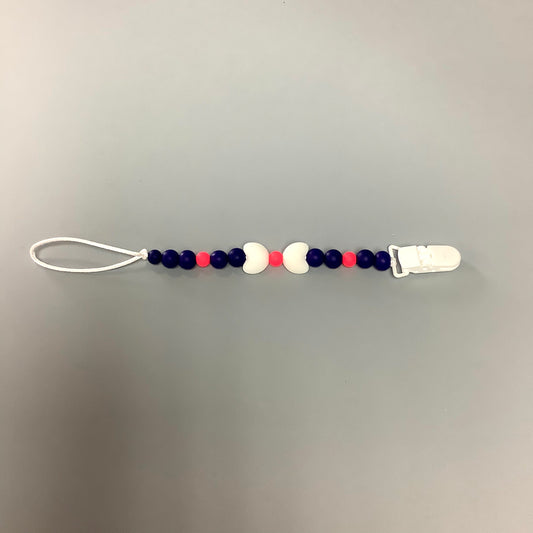 Silicone pacifier clip - White pink and navy